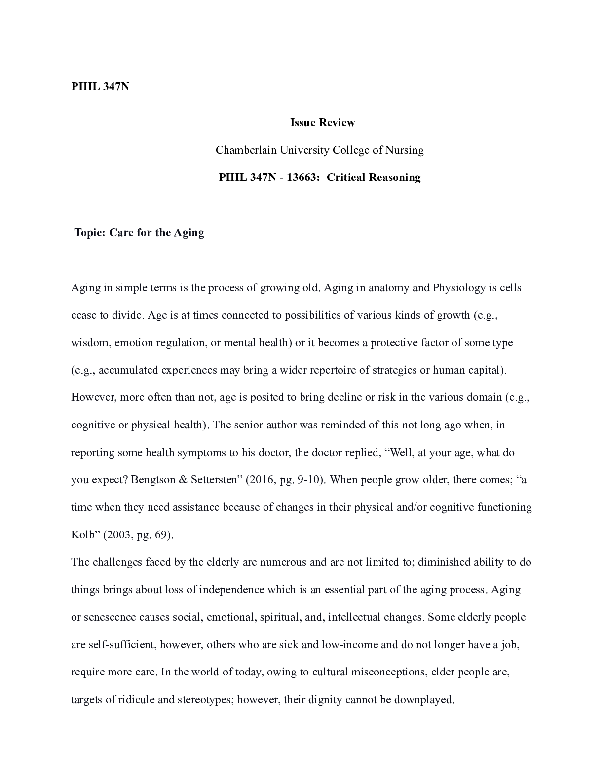 Preview of Issue review.docx  PHIL 347N    Issue Review  Chamberlain University College of Nursing  P